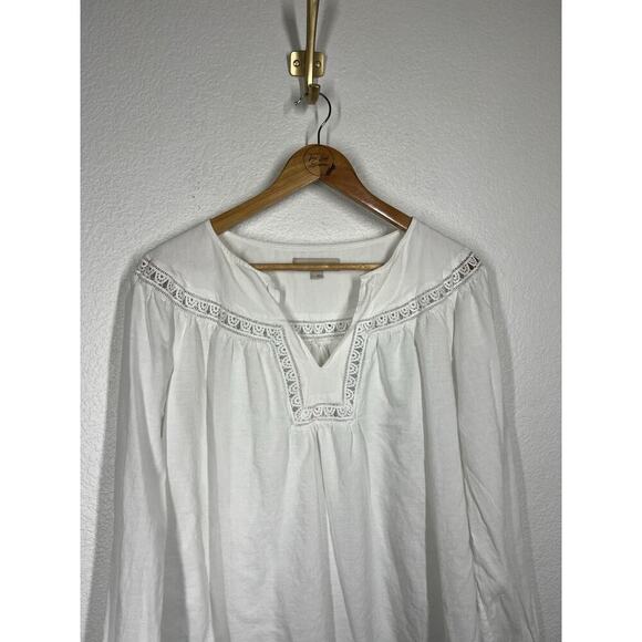 Loft White Lace Detail Blouse Large Long Sleeves Relaxed Flowy - Picture 3 of 5